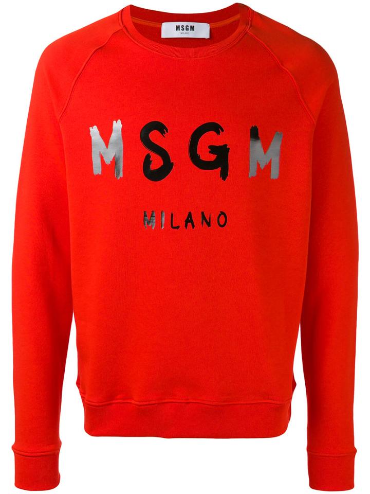 Msgm Logo Print Sweatshirt, Men's, Size: Small, Red, Cotton