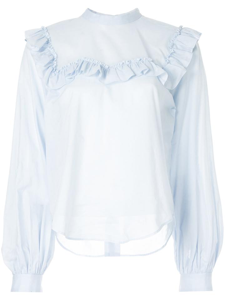 Miyao Frill Trim Long Sleeve Blouse - Blue