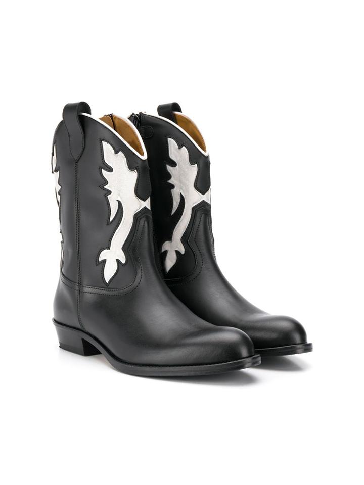 Gallucci Kids Embroidered Cowboy Boots - Black
