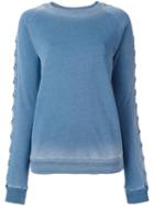 Balmain Lace-up Sleeve Sweatshirt, Women's, Size: 38, Blue, Cotton