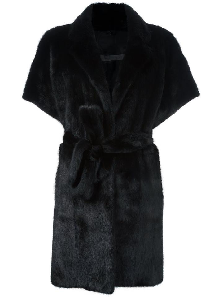 Simonetta Ravizza Belted Fur Coat, Women's, Size: 42, Black, Mink Fur/silk