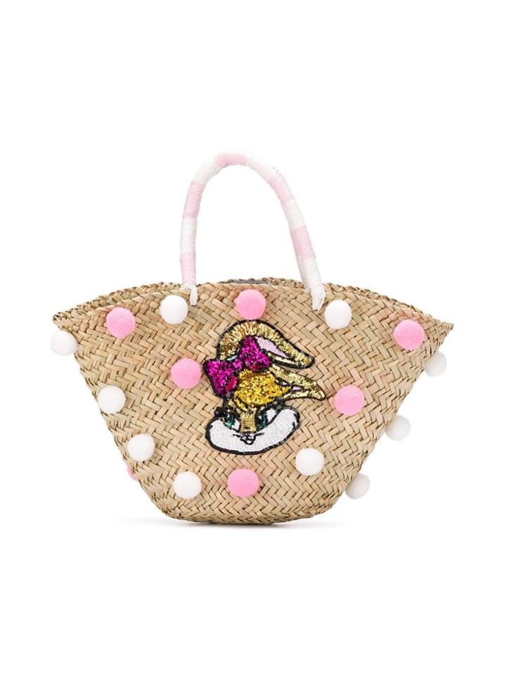 Monnalisa Embellished Pom-pom Tote - Neutrals
