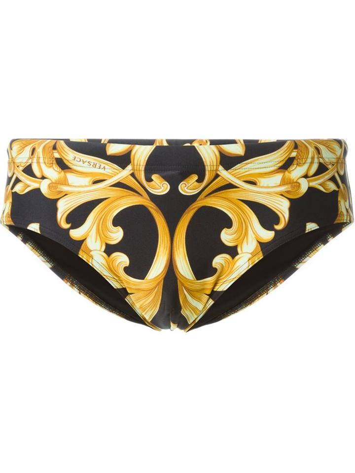 Versace Baroque Swim Brief, Men's, Size: Xl, Black, Polyamide/spandex/elastane