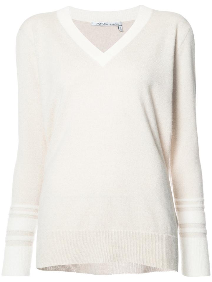 Agnona - Cashmere V-neck Jumper - Women - Cashmere - 46, White, Cashmere