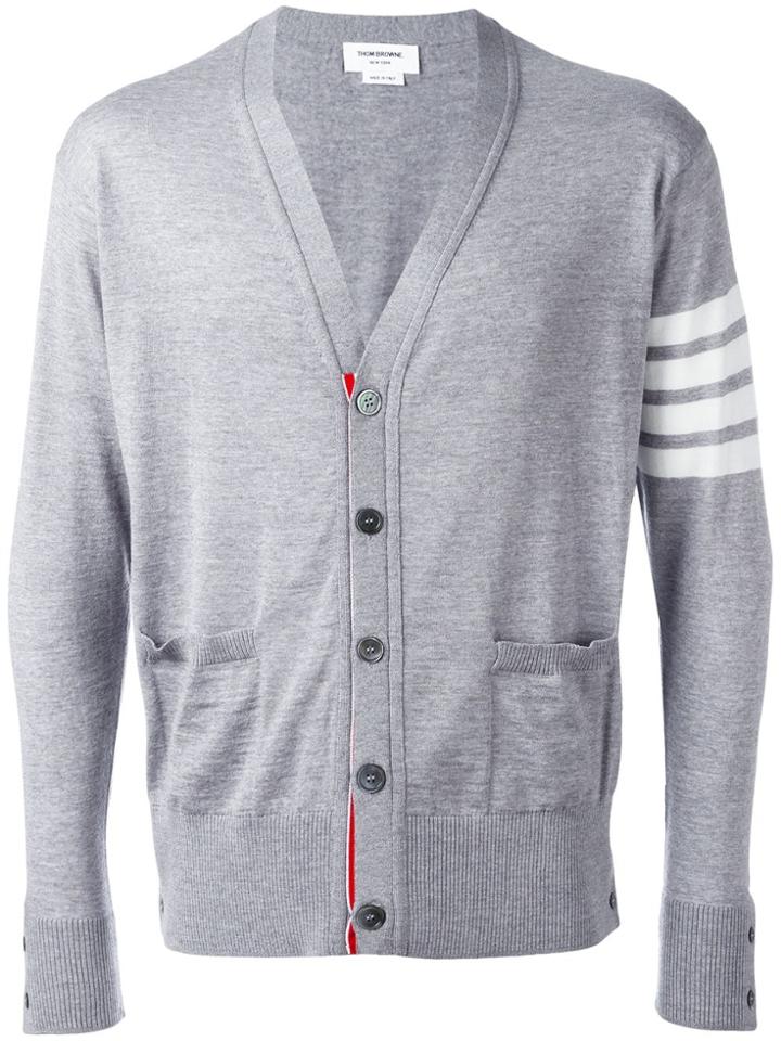 Thom Browne Stripe Sleeve Cardigan - Grey