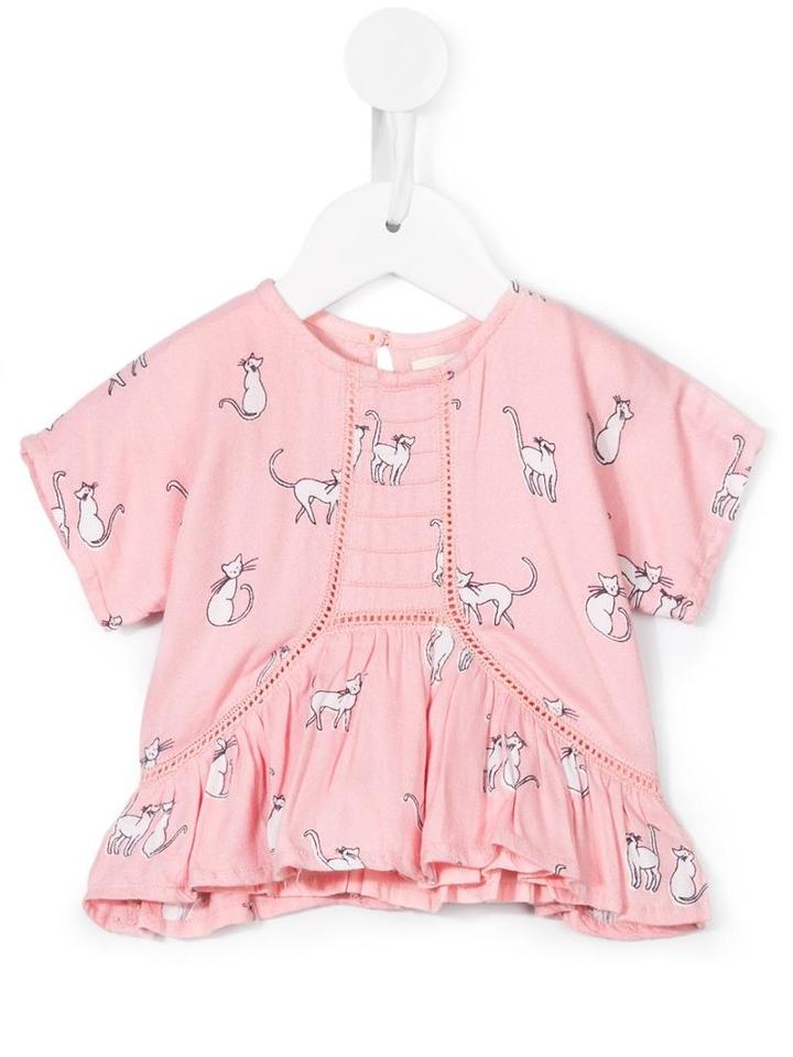 Simple Kids - Cat Print Blouse - Kids - Cotton/viscose - 12 Mth, Pink/purple