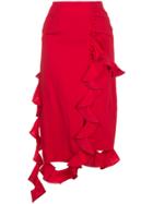 Irene Asymmetric Frill Skirt - Red