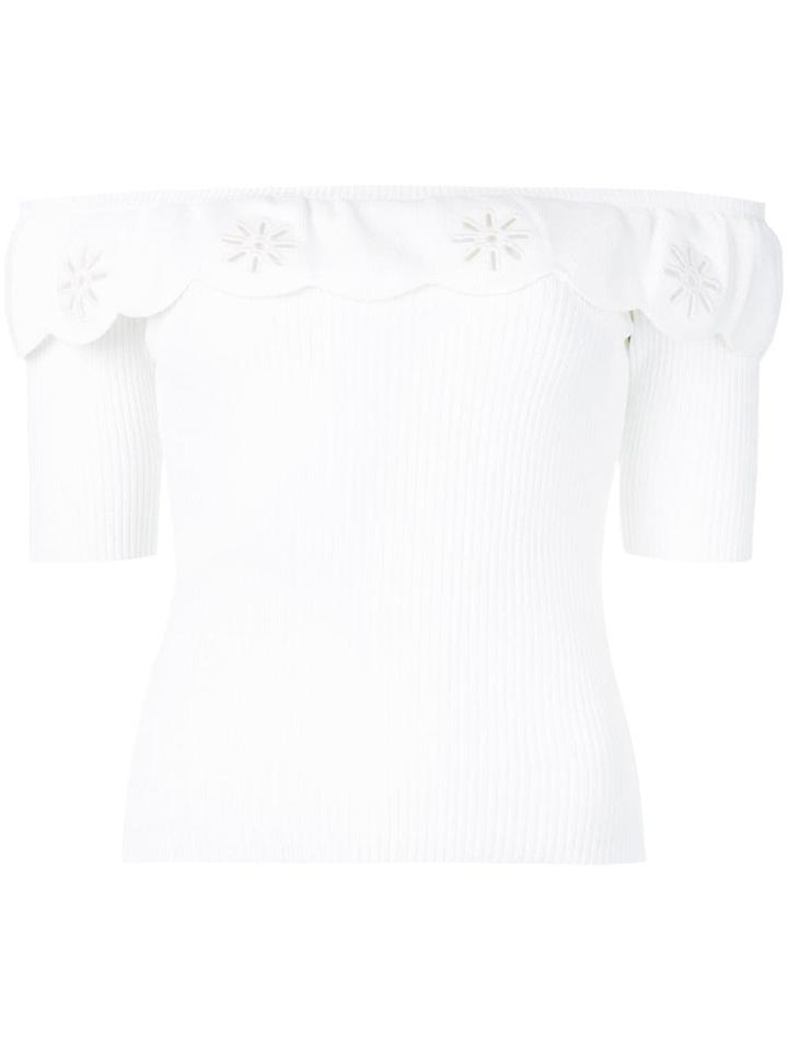 Red Valentino Ribbed Knit Scalloped Hem Top - White