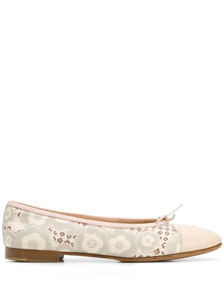 Chanel Pre-owned Floral Print Ballerina Shoes - Neutrals