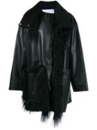 Paco Rabanne Lamb Fur Trim Coat, Women's, Size: 36, Black, Polyester/cotton/polyurethane/cupro