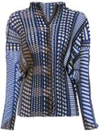 Issey Miyake Geometric Print Plissé Blouse, Women's, Size: 2, Brown, Polyester