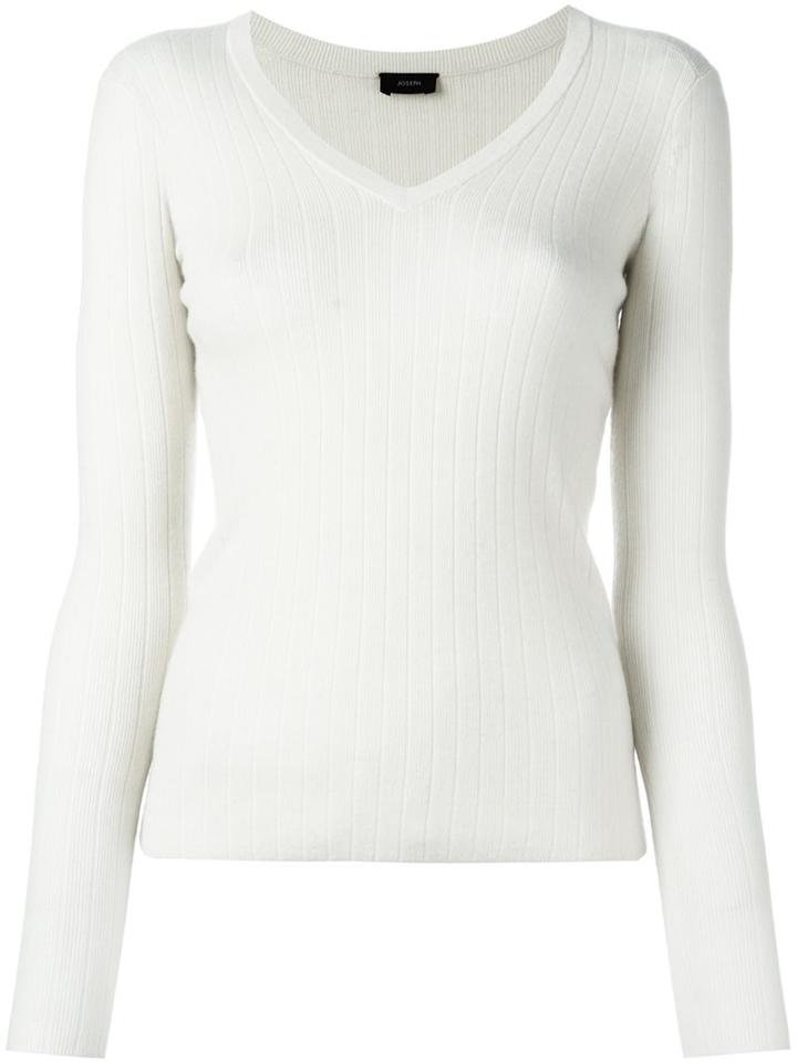 Joseph Ribbed V Neck Jumper, Women's, Size: Xl, Nude/neutrals, Cashmere