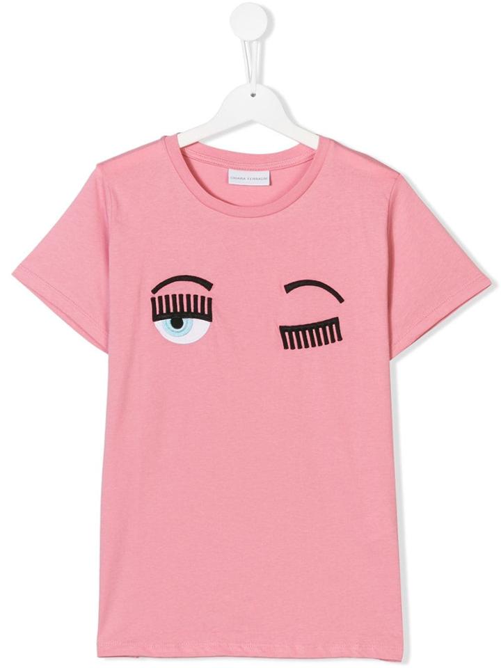 Chiara Ferragni Kids Teen Wink Embroidered T-shirt - Pink & Purple