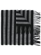 Saint Laurent Striped Fringe Scarf, Men's, Black, Wool