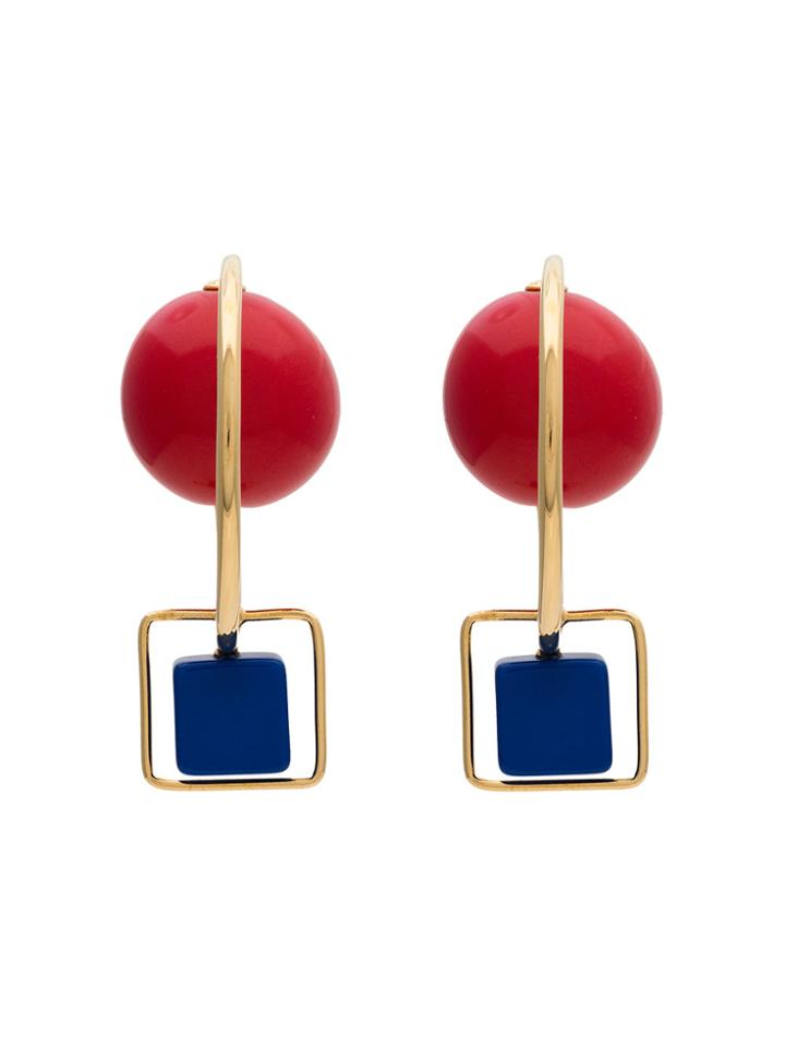 Marni Red And Blue Resin And Metal Hook Earrings