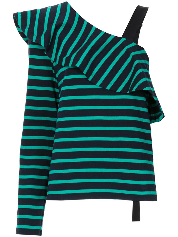 Goen.j Ruffled One-shoulder Stripe Top - Blue