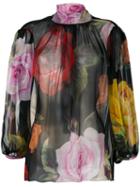 Dolce & Gabbana - Floral High-neck Blouse - Women - Silk - 40, Black, Silk
