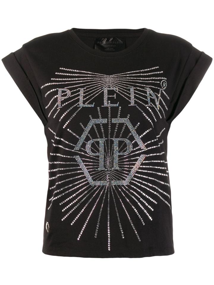 Philipp Plein Crystal Embellished Logo Top - Black