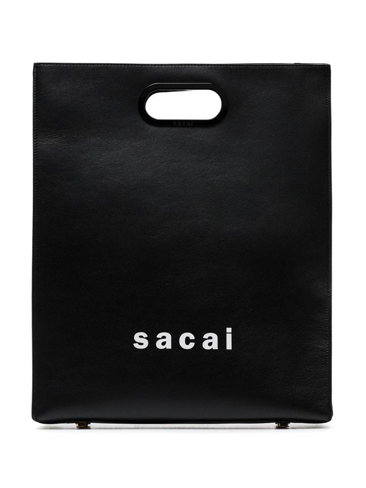 Sacai Medium Logo Print Shopper Bag - Black