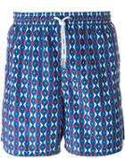 Kiton Groovy Print Swim Shorts, Men's, Size: 54, Blue, Polyester
