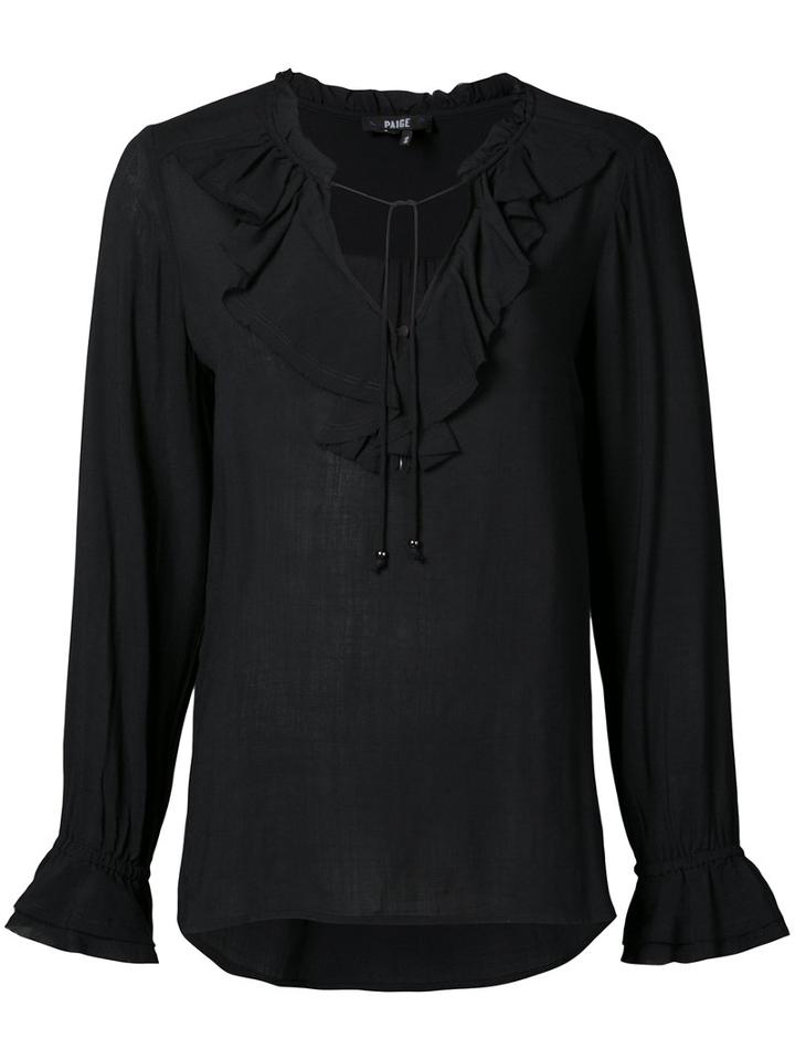 Paige - Ruffled Neck Blouse - Women - Rayon - S, Black, Rayon