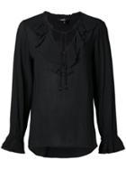 Paige - Ruffled Neck Blouse - Women - Rayon - S, Black, Rayon