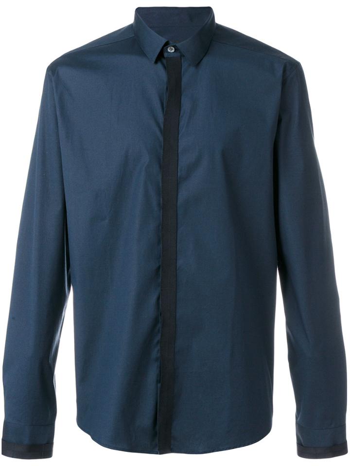 Les Hommes Contrast Grosgrain Trim Shirt - Blue