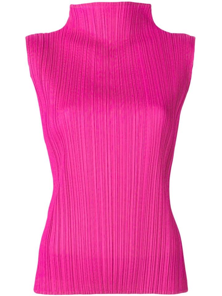 Pleats Please By Issey Miyake High Neck Top - Pink & Purple