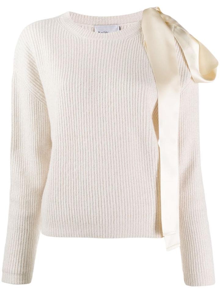 Be Blumarine Bow-embellished Ribbed Jumper - White