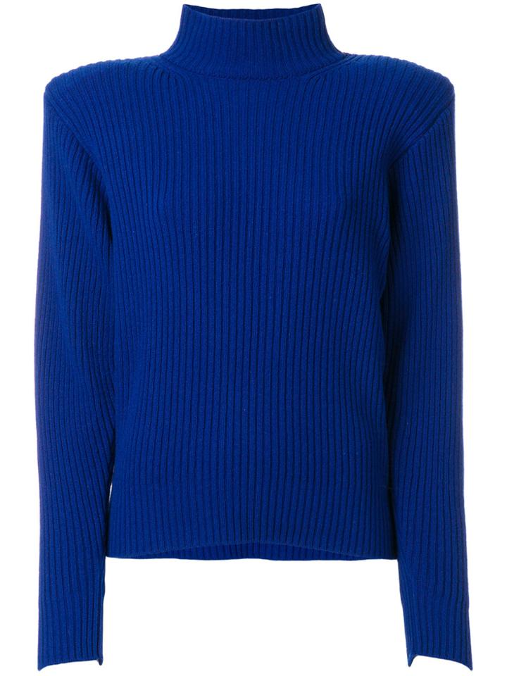 Mugler Ribbed Knit Jumper - Blue