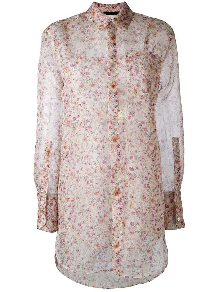 Calvin Klein Collection - Sheer Floral Shirt - Women - Silk - 38, Pink/purple, Silk