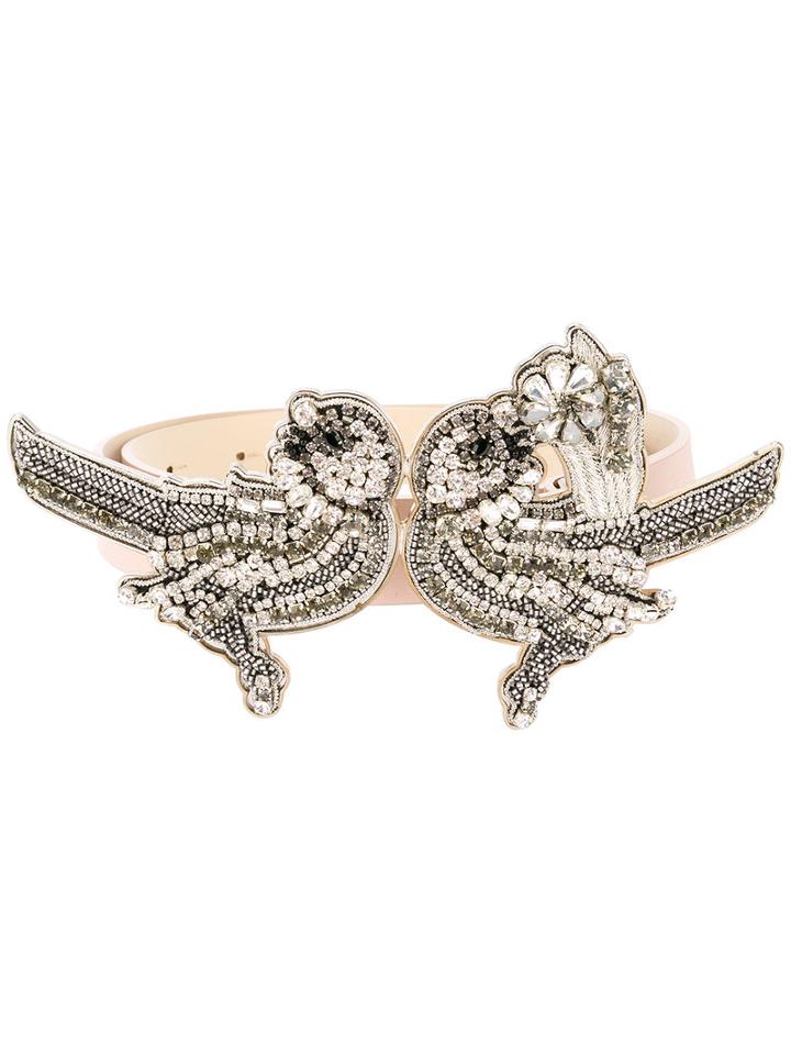 No21 - Birds Embellished Belt - Women - Calf Leather/glass Fiber/metal - 85, Pink/purple, Calf Leather/glass Fiber/metal