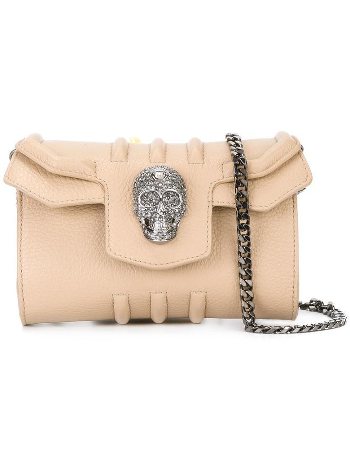 Philipp Plein Crystal Skull Clutch, Women's, Nude/neutrals