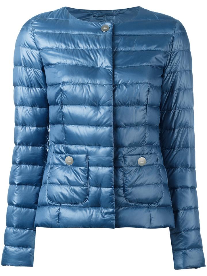 Herno Collarless Down Jacket, Women's, Size: 40, Blue, Polyamide/acetate/feather Down