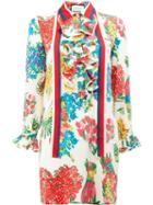 Gucci Floral Print Ruffle Trim Shirt Dress, Women's, Size: 42, Silk/cotton/viscose