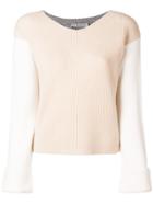 Vince Contrast Ribbed Sweater - Nude & Neutrals