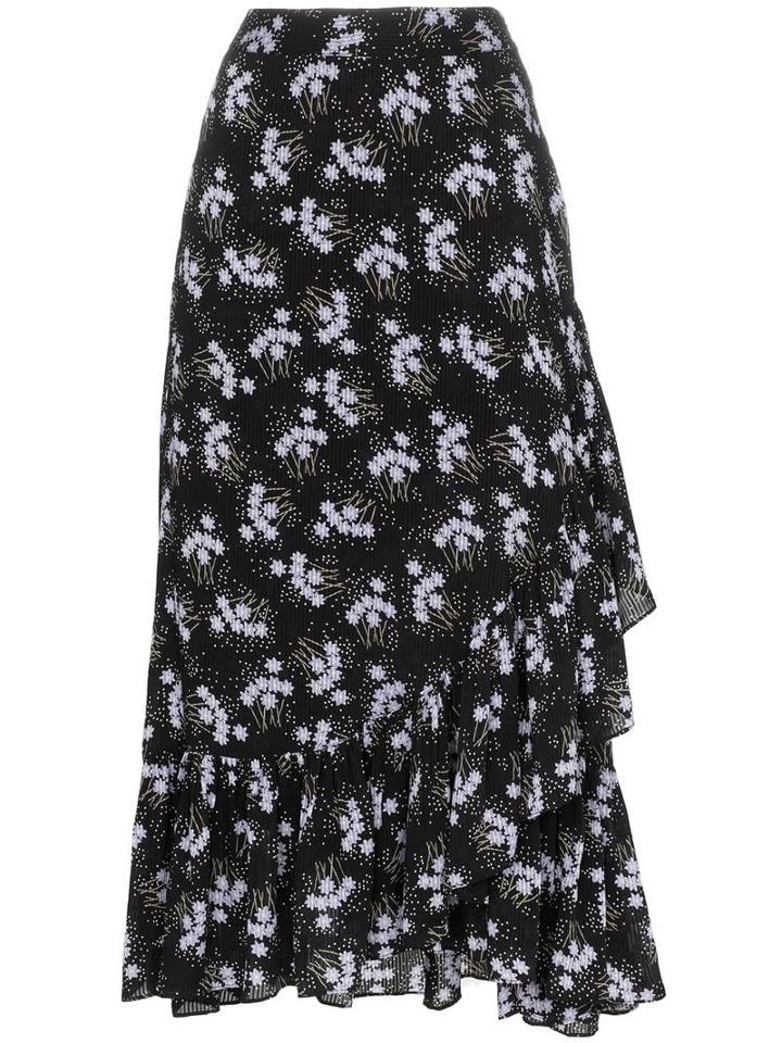 Bytimo Sky Floral Print Ruffle Wrap Skirt - Black