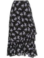 Bytimo Sky Floral Print Ruffle Wrap Skirt - Black