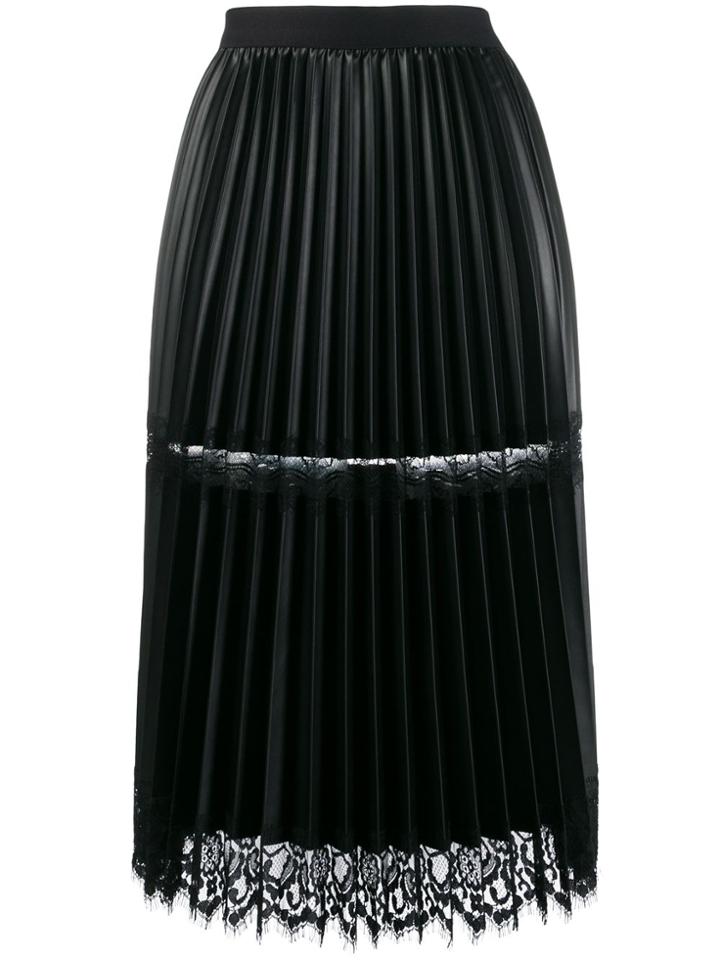 Semicouture Pleated Lace Panel Skirt - Black