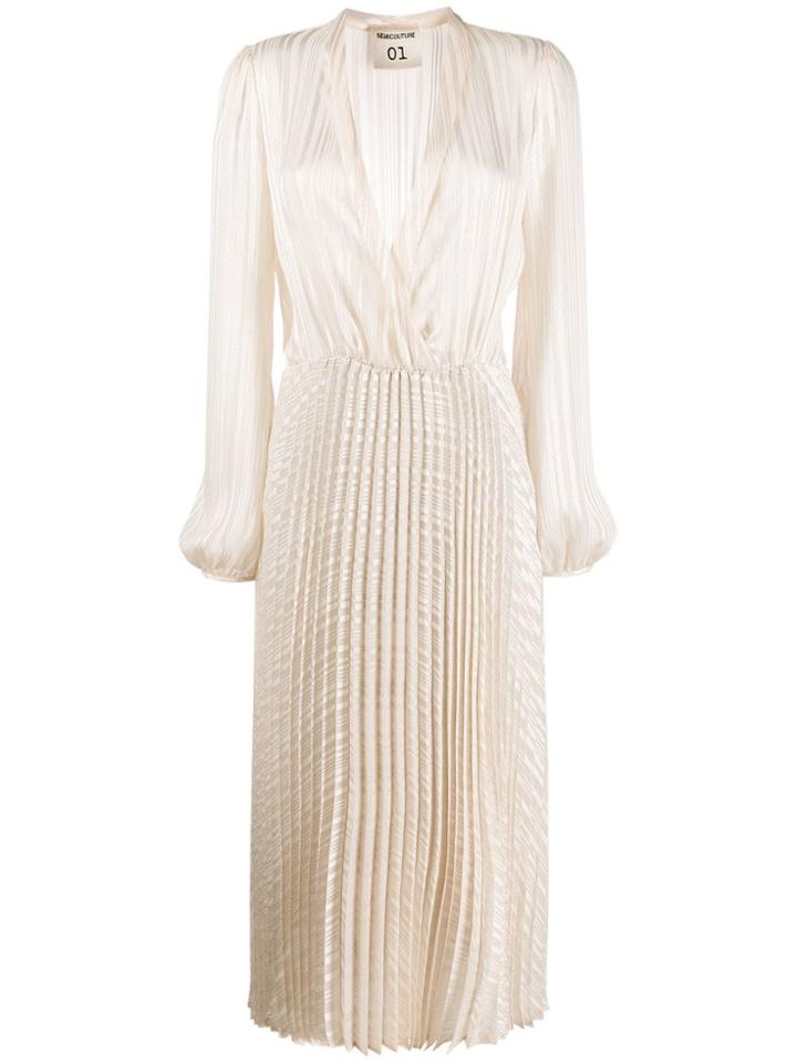 Semicouture Plunge Neck Midi Dress - Neutrals