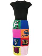 Versace Alphabet Print Pencil Skirt - Black
