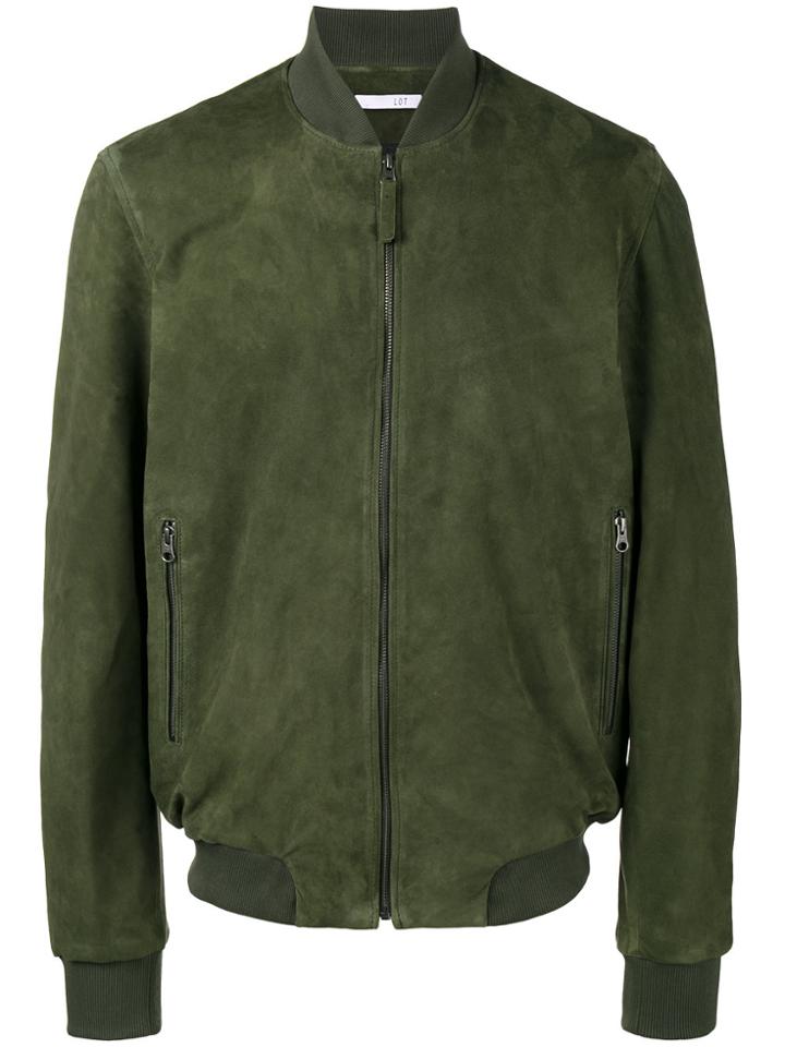 Lot78 Suede Zip Front Bomber Jacket - Green