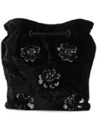 Miu Miu Flower Embellished Drawstring Tote - Black