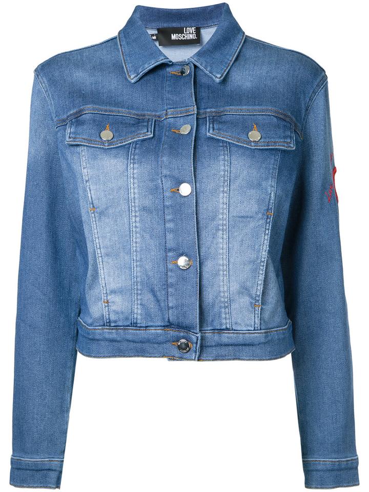 Love Moschino Cropped Denim Jacket, Women's, Size: 42, Blue, Cotton/polyester/spandex/elastane