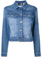Love Moschino Cropped Denim Jacket, Women's, Size: 42, Blue, Cotton/polyester/spandex/elastane