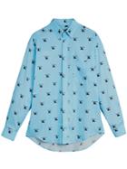 Burberry Button-down Collar Logo Print Cotton Shirt - Blue