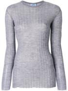 Prada Ribbed-knit Crew Neck Sweater - Grey