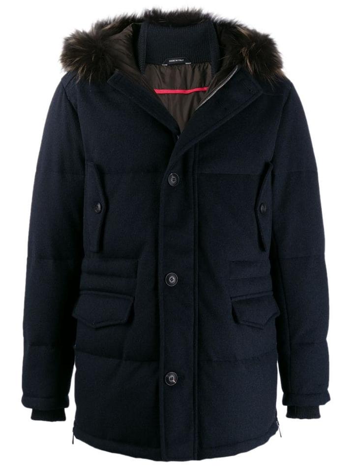 Barba Fur Lined Parka Coat - Blue