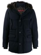 Barba Fur Lined Parka Coat - Blue