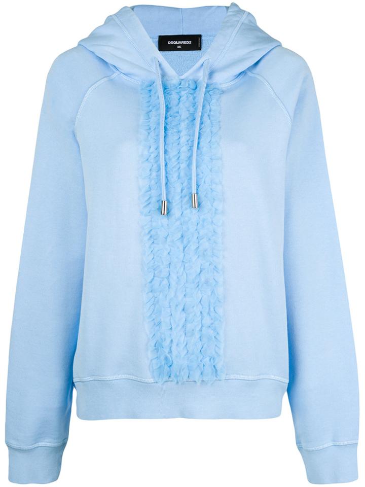 Dsquared2 Frilled Drawstring Hoodie - Blue